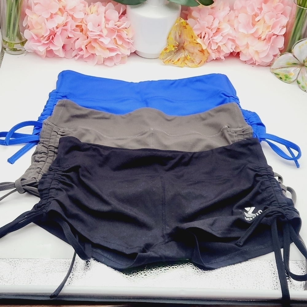Kipro Women's Athletic Sport Shorts In Black Gray and Blue Bundle of 3 Sz M